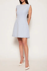 Tweed sleeveless mini dress in blue
