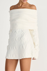 gwendolyn Off Shoulder Knit Mini Dress - White