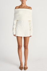 gwendolyn Off Shoulder Knit Mini Dress - White