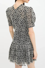 black v-neckline Guipure Mini Dress