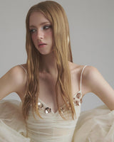 Sequined embellished organza mini dress in white