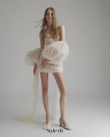 Sequined embellished organza mini dress in white