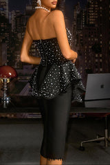 tammy Strapless Pearl Bandage Top in black