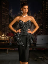 tammy Strapless Pearl Bandage Top in black