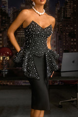 tammy Strapless Pearl Bandage Top in black
