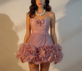 Naiya Spaghetti Flower Ruffle Mini Dress In Pink