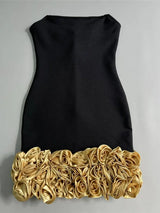 Strapless Gold 3D Floral Mini Bandage Dress