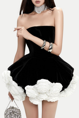 Sebast Flower Strapless Velvet Mini Dress In Black