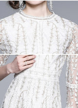 josephine Lace embroidered mesh midi dress in white