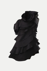 Shelyn Flower One Shoulder Ruffle Mini Dress In Black
