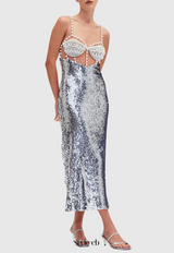 aurora Sequin Pearl Embeliished Midi Bandage Dress