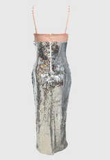 aurora Sequin Pearl Embeliished Midi Bandage Dress