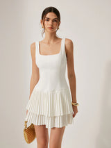 Square Neck Pleated layered mini Dress