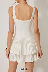 Square Neck Pleated layered mini Dress