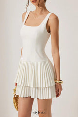 Square Neck Pleated layered mini Dress