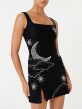 Sylvia Rhinestone Embellished Sky Mini Dress in black