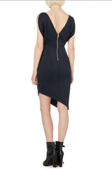 Irregular cutting sleeveless slim mini dress in black