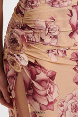 Taysia Floral Strapless Ruched Midi Dress