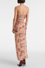 Taysia Floral Strapless Ruched Midi Dress