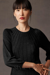 lumia knitted midi dress in black metallic