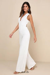 Thinking Out Loud White Backless Jumpsuit