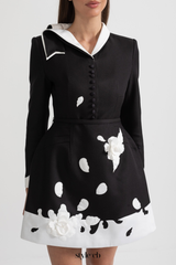 Tiaia Floral Appliqué Contrast Mini Dress - Black