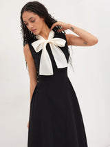 Two Tone Bow Tie Ruffle Midi Dress