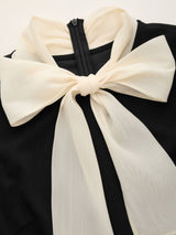 Two Tone Bow Tie Ruffle Midi Dress