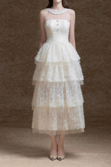 alison mesh stitching layer dress in white