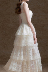 alison mesh stitching layer dress in white