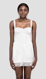 LACE CORSET MINI DRESS IN WHITE