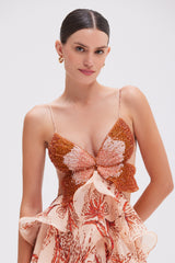 gloria sunset butterfly ruffle layer maxi dress