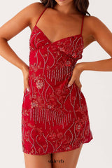 Vietta Sequin Cami Mini Dress in Red