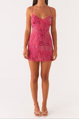 Vietta Sequin Cami Mini Dress in Fuchsia