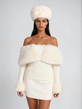 sherry Off Shoulder Furry Skirt Set