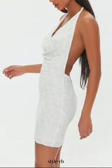 White Textured Bodycon Mini Dress