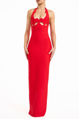 lara cutout backless Halter bandage maxi dress in red