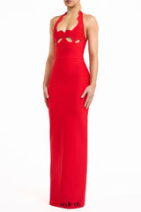 lara cutout backless Halter bandage maxi dress in red