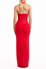 lara cutout backless Halter bandage maxi dress in red