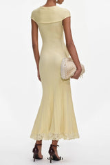 Yellow Knit Lace Insert Midi Dress