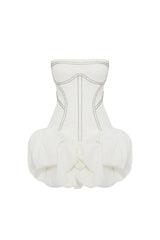 regina strapless puffy mini dress in off-white