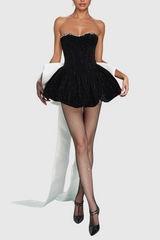 Zaahir Rhinestone Bow Sequin Strapless Mini Dress