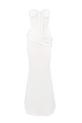 priscilla Strapless Veiled Corset Maxi Dress in white