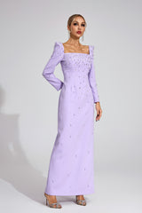 lynn Square neck beaded rhinestone maxi dress - purple