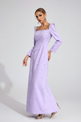 lynn Square neck beaded rhinestone maxi dress - purple