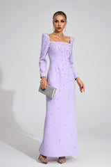 lynn Square neck beaded rhinestone maxi dress - purple