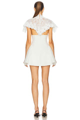 vanessa White mini dress with embroidered lace cape