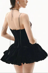 evangeline sequin embellished mini dress in black