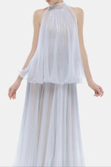 belinda Violet Pleated tulle sleeveless maxi Dress