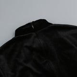 agnes Mock Long Sleeve Pearl Velvet Mini Dress in black